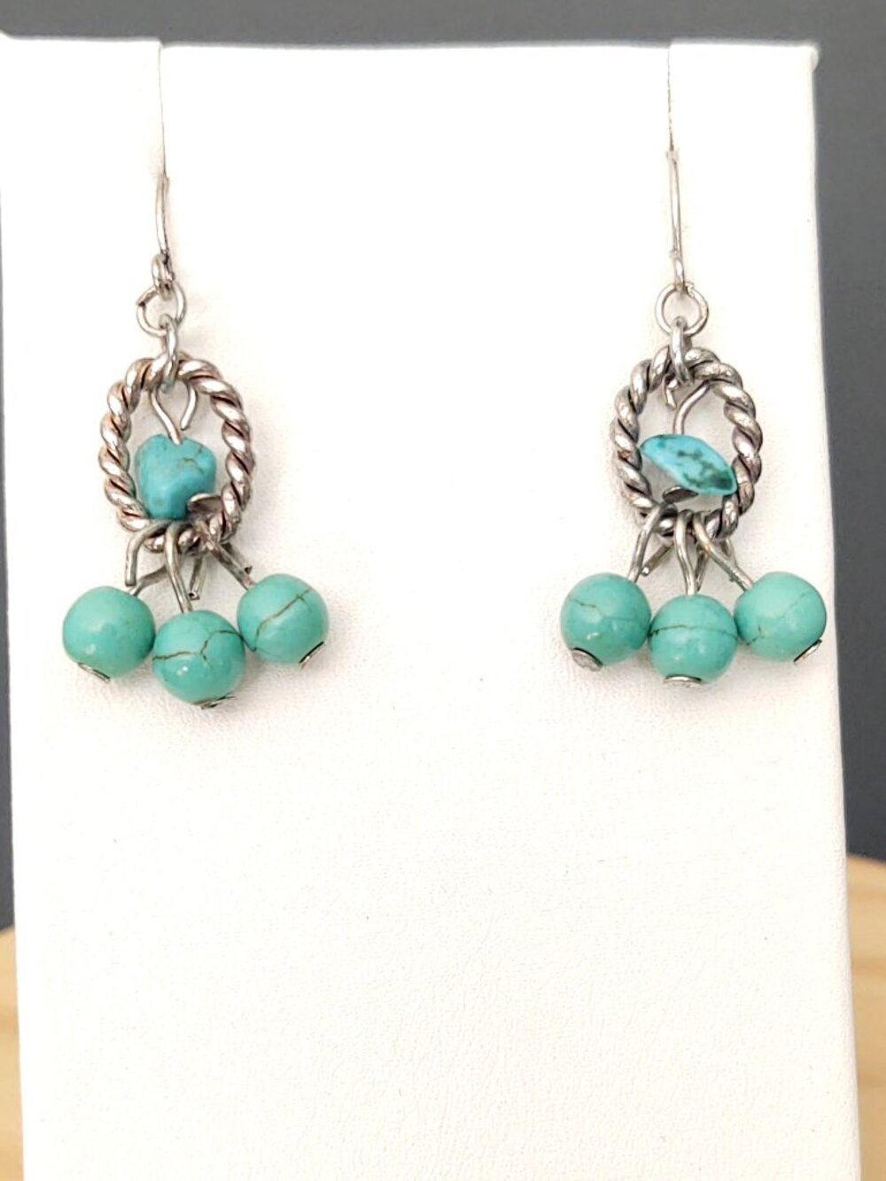 Silver and faux turquoise beaded earrings